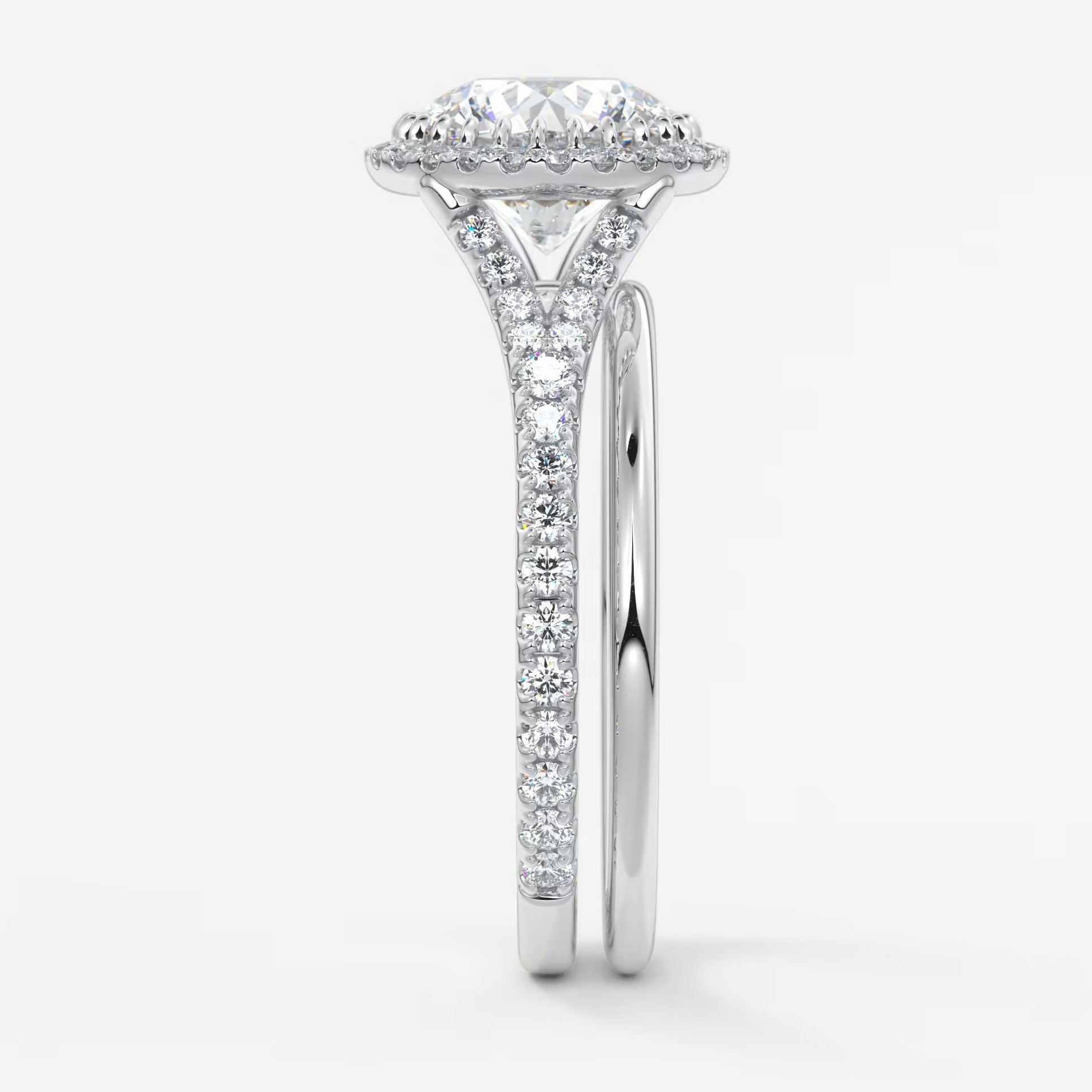 Aeris round halo pavé bridge engagement ring