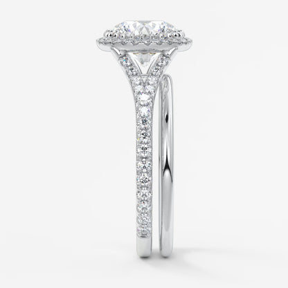 Aeris round halo pavé bridge engagement ring