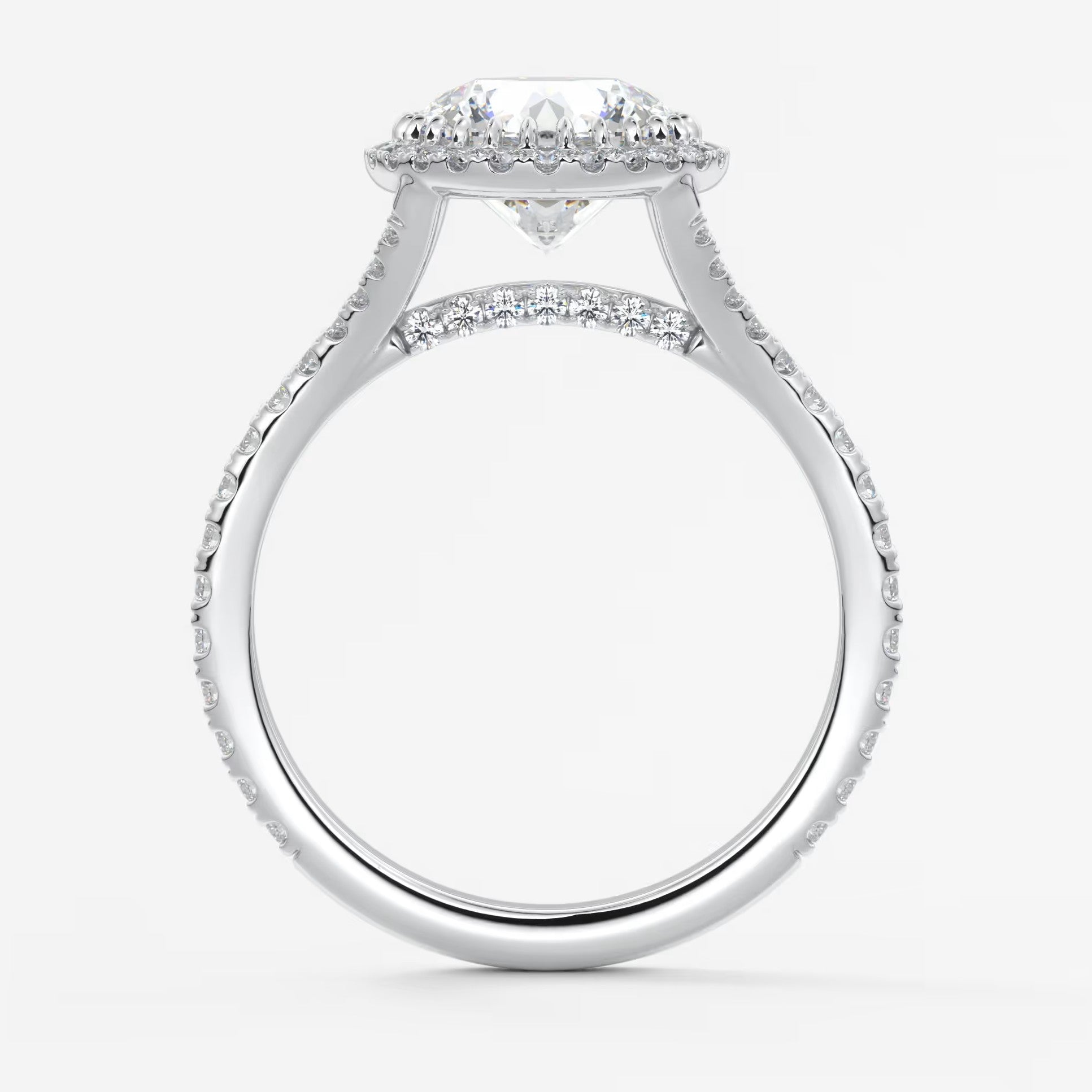 Aeris round halo pavé bridge engagement ring