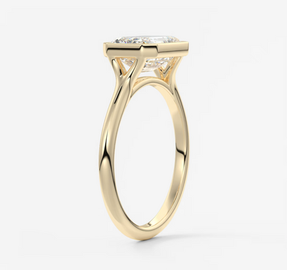 Aeris east-west emerald bezel lab diamond engagement ring – 2.08ct d vvs2 | 18k yellow gold 1.8mm band