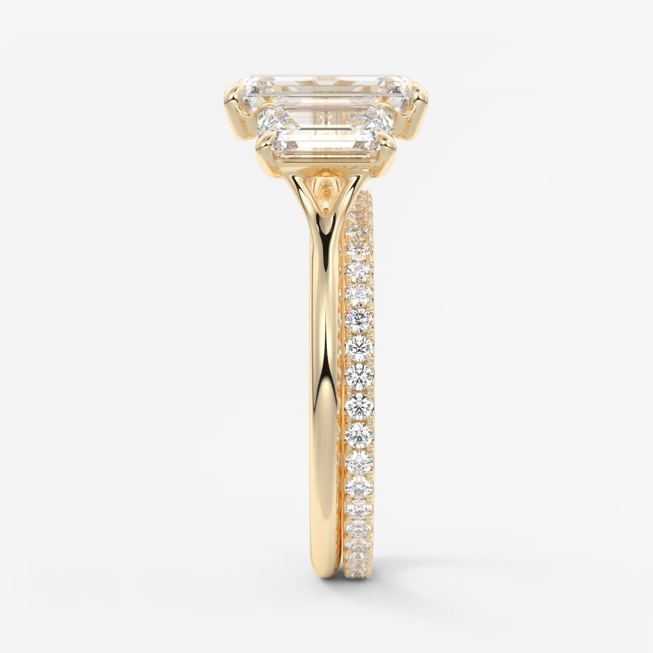 Amara emerald cathedral trilogy engagement ring
