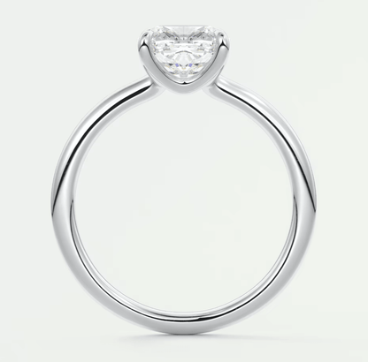 18-karat white gold engagement ring with a princess-cut diamond.