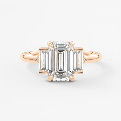 Aureline emerald baguette trilogy engagement ring