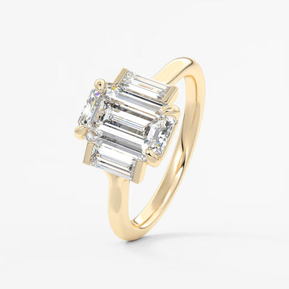 Aureline emerald baguette trilogy engagement ring