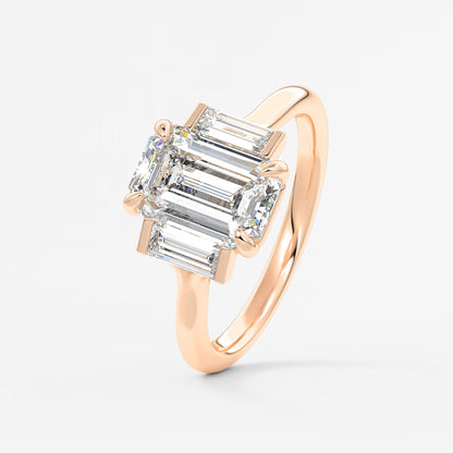 Aureline emerald baguette trilogy engagement ring