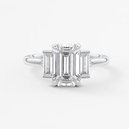 Aureline emerald baguette trilogy engagement ring