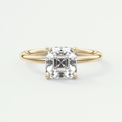 18k yellow gold engagement ring with a princess cut diamond.