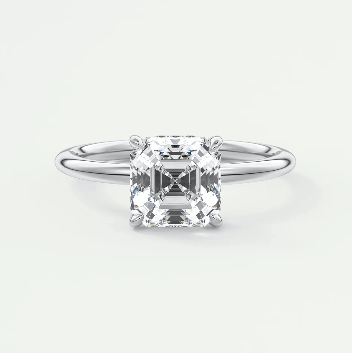 18k white gold asscher cut diamond engagement ring.