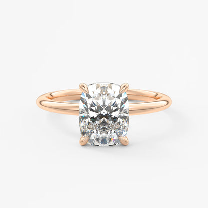 Aurora elongated cushion hidden halo engagement ring