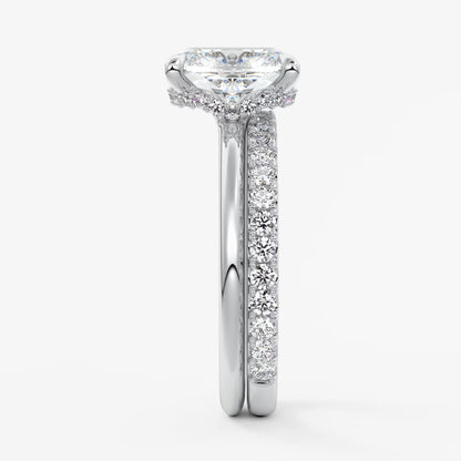 Aurora elongated cushion hidden halo engagement ring