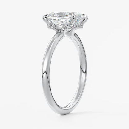 Aurora elongated cushion hidden halo engagement ring
