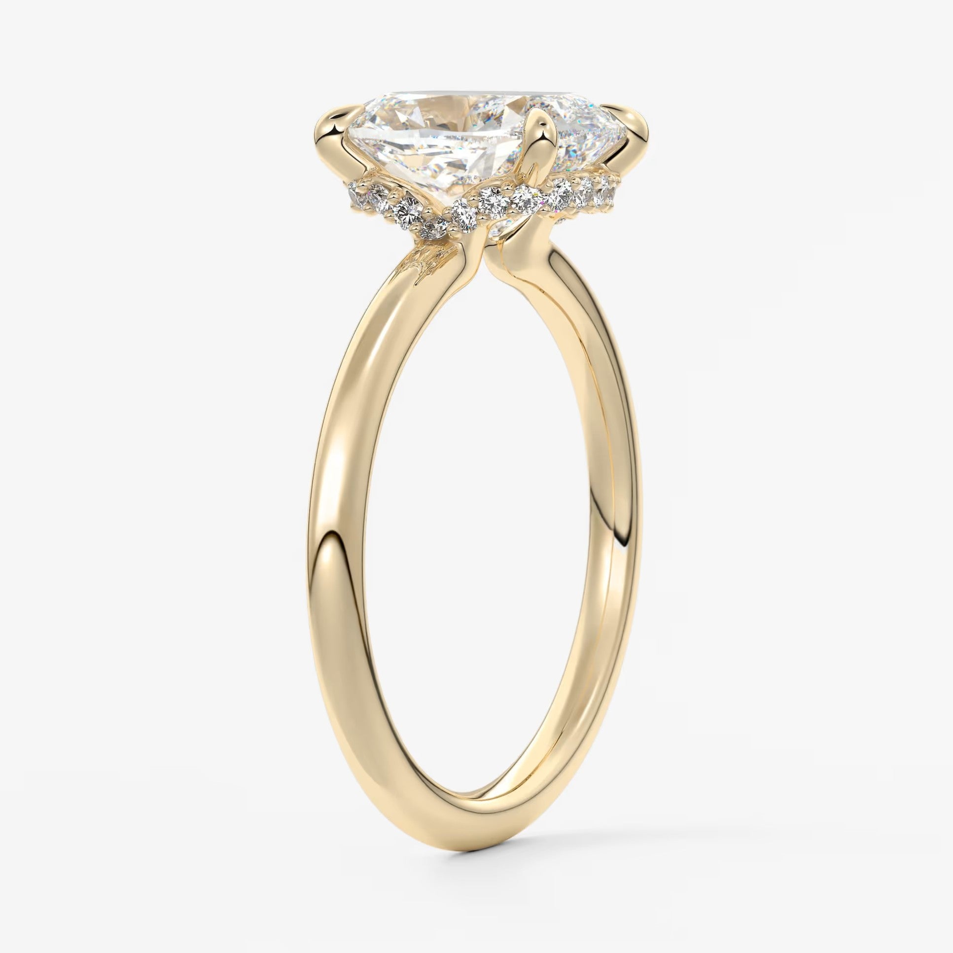 Aurora elongated cushion hidden halo engagement ring