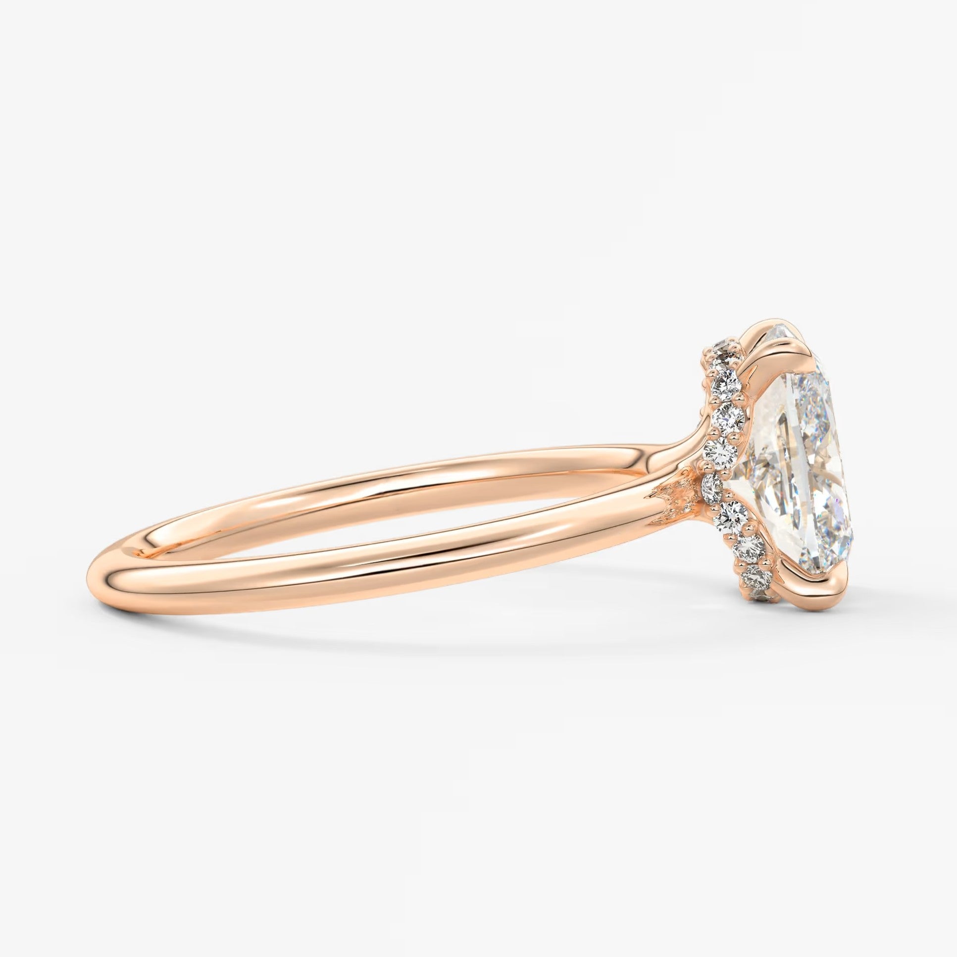 Aurora elongated cushion hidden halo engagement ring