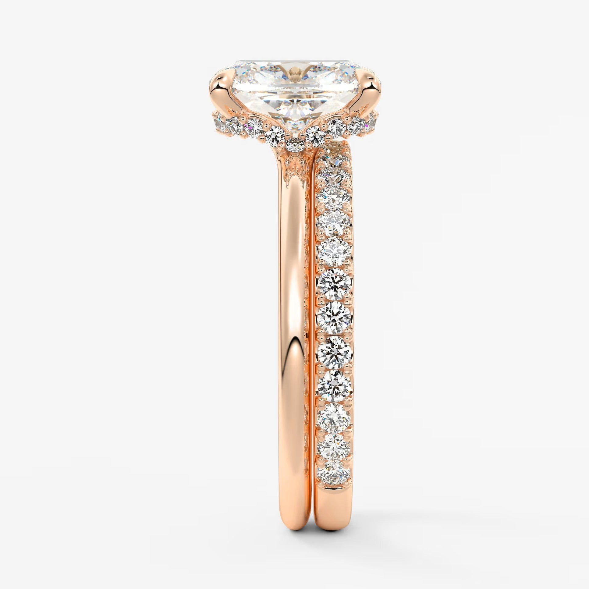 Aurora elongated cushion hidden halo engagement ring