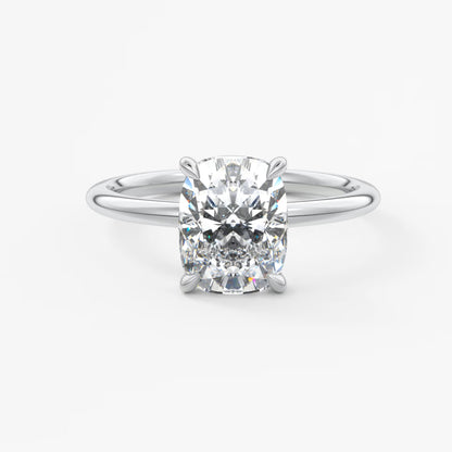 Aurora elongated cushion hidden halo engagement ring