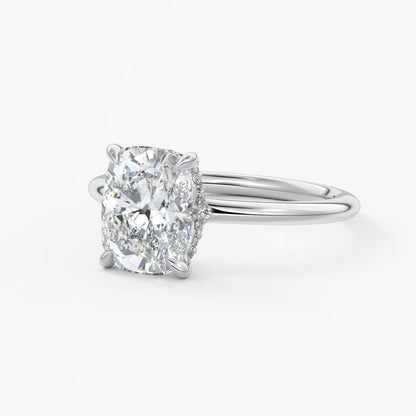 Aurora elongated cushion hidden halo engagement ring