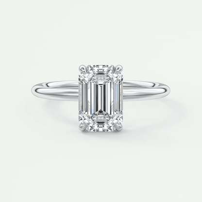 18k white gold emerald cut diamond engagement ring.