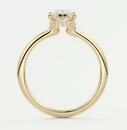 18k yellow gold engagement ring with a princess cut diamond and small side diamonds.