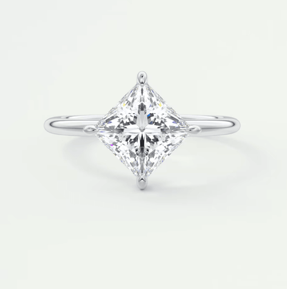 Princess cut diamond engagement ring in white gold.