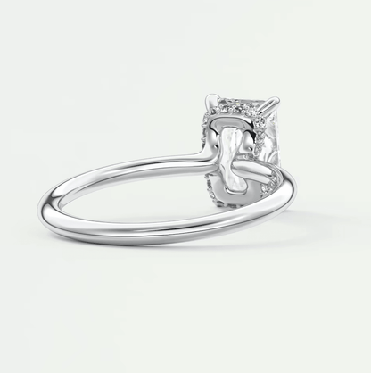 Princess cut diamond engagement ring with four prongs, white gold or platinum.