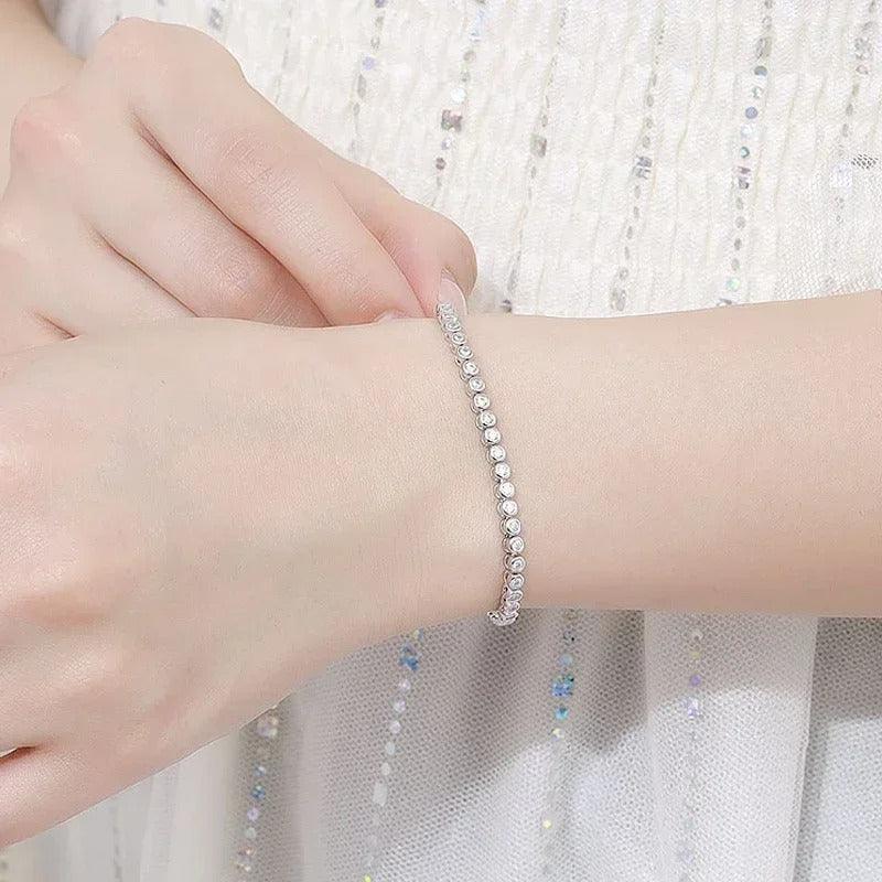 Custom made bezel moissanite tennis bracelet – 18k gold plated silver