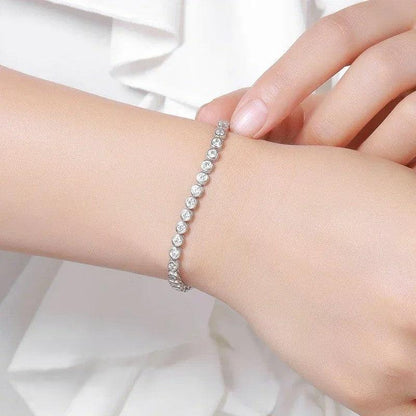 Custom made bezel moissanite tennis bracelet – 18k gold plated silver