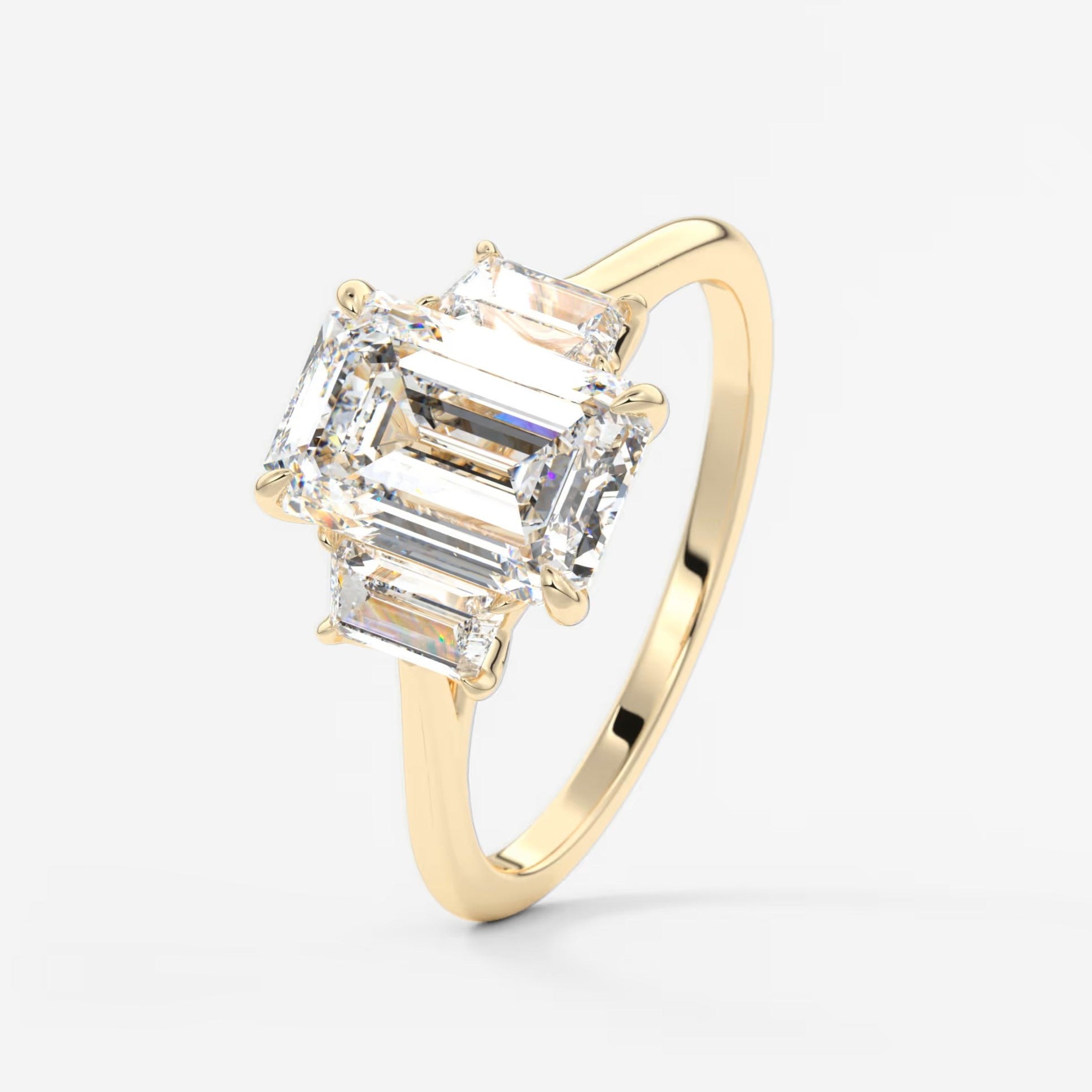 Calista emerald trapezoid cathedral engagement ring