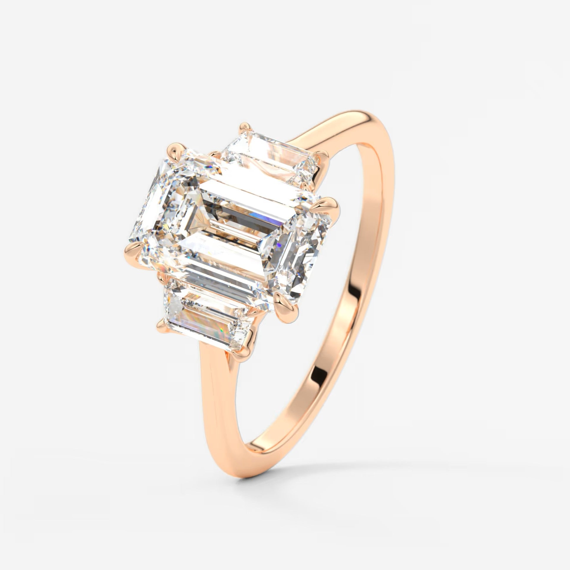 Calista emerald trapezoid cathedral engagement ring