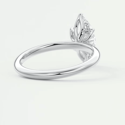 Silver leaf design diamond engagement ring