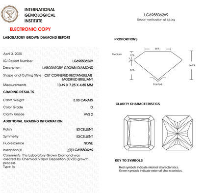 Veda East-West Radiant 3.08ct IGI Certificate