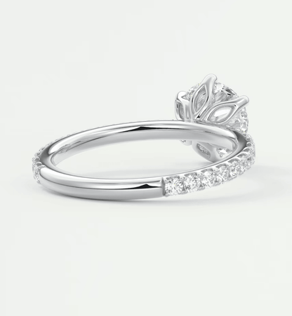 Silver rose engagement ring with diamond accents