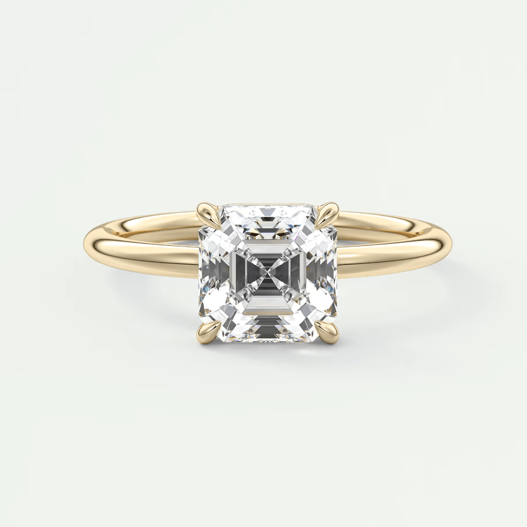 18k yellow gold asscher cut diamond engagement ring.