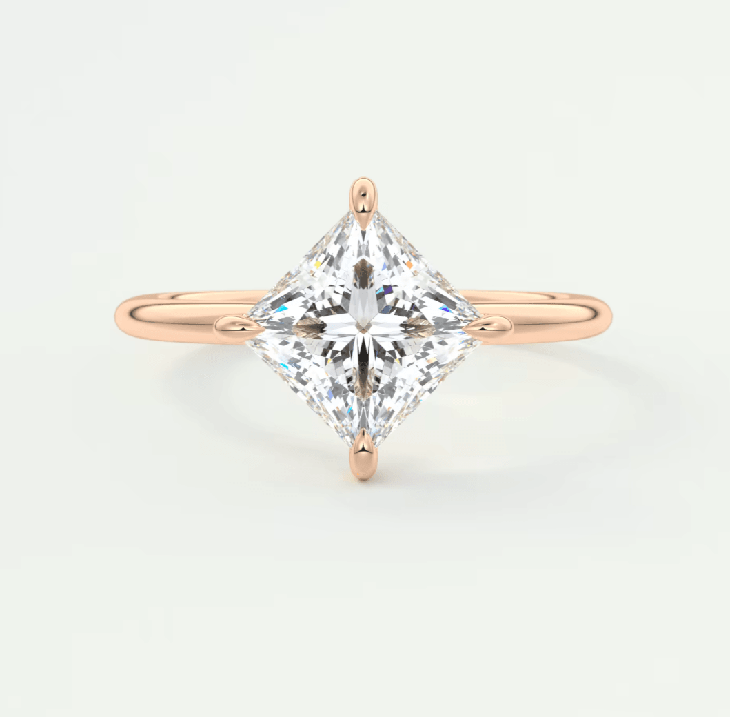 18k rose gold princess cut diamond engagement ring.