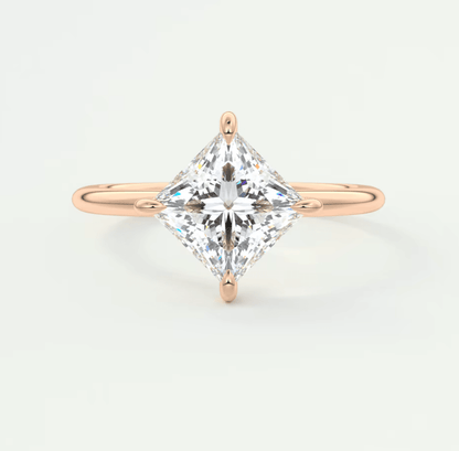 18k rose gold princess cut diamond engagement ring.