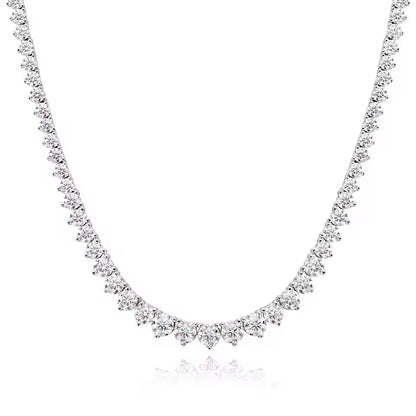 Custom made graduated moissanite tennis necklace – 18k white gold plated silver