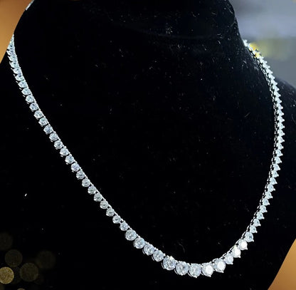 Custom made graduated moissanite tennis necklace – 18k white gold plated silver