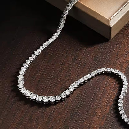 Custom made graduated moissanite tennis necklace – 18k white gold plated silver