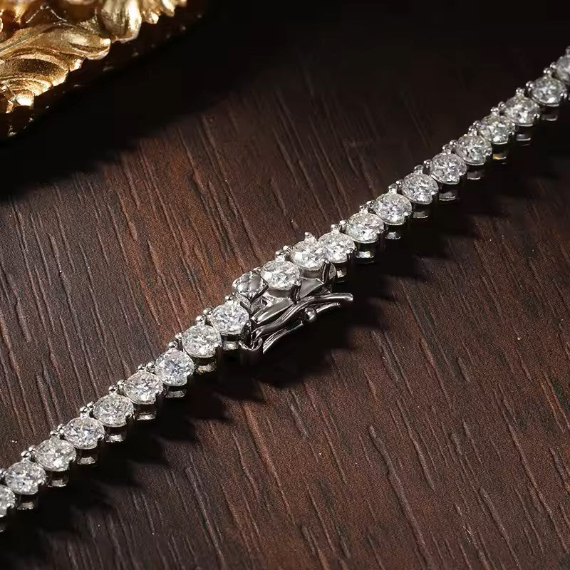 Custom made graduated moissanite tennis necklace – 18k white gold plated silver