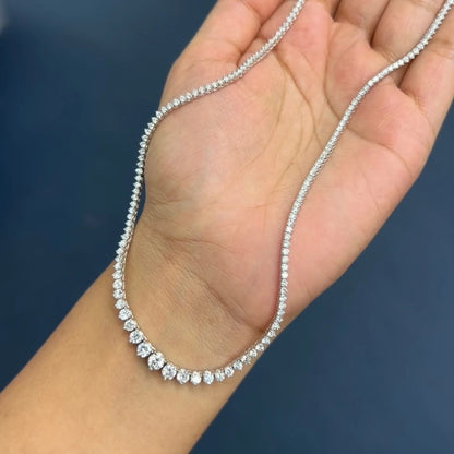 Custom made graduated moissanite tennis necklace – 18k white gold plated silver