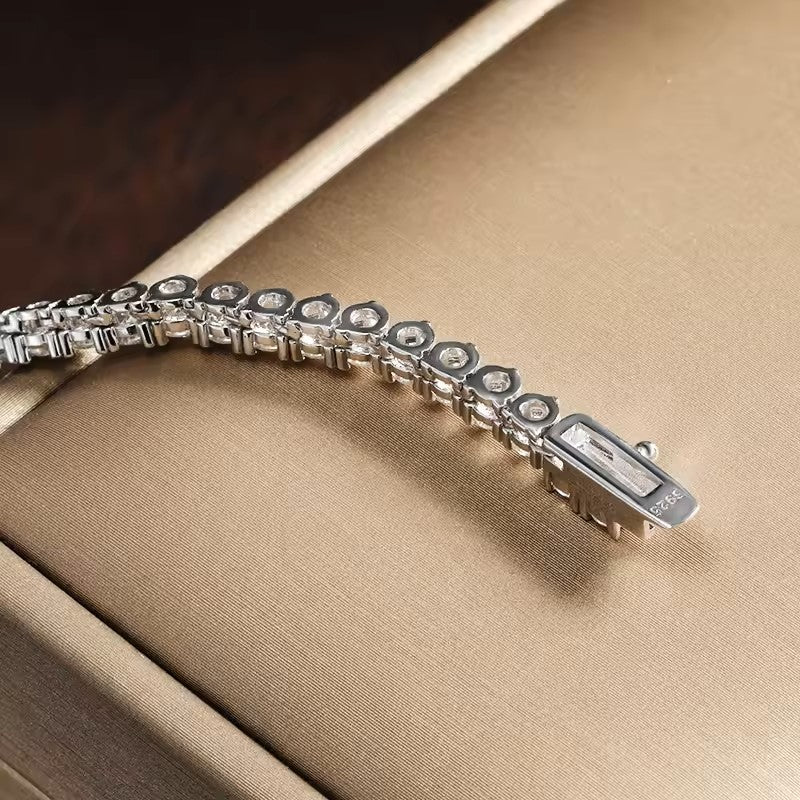 Custom made graduated moissanite tennis necklace – 18k white gold plated silver