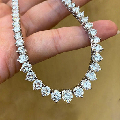 Custom made graduated moissanite tennis necklace – 18k white gold plated silver