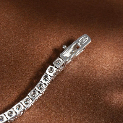 Custom made graduated moissanite tennis necklace – 18k white gold plated silver