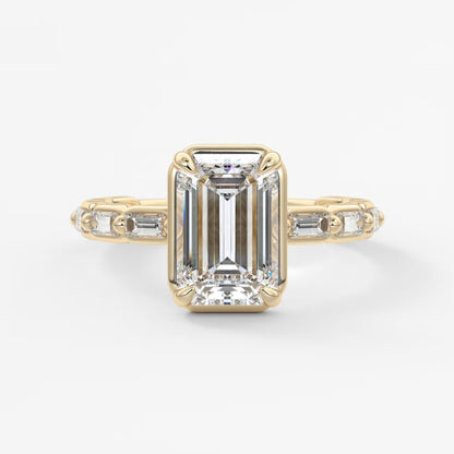 Isadora emerald bezel baguette engagement ring