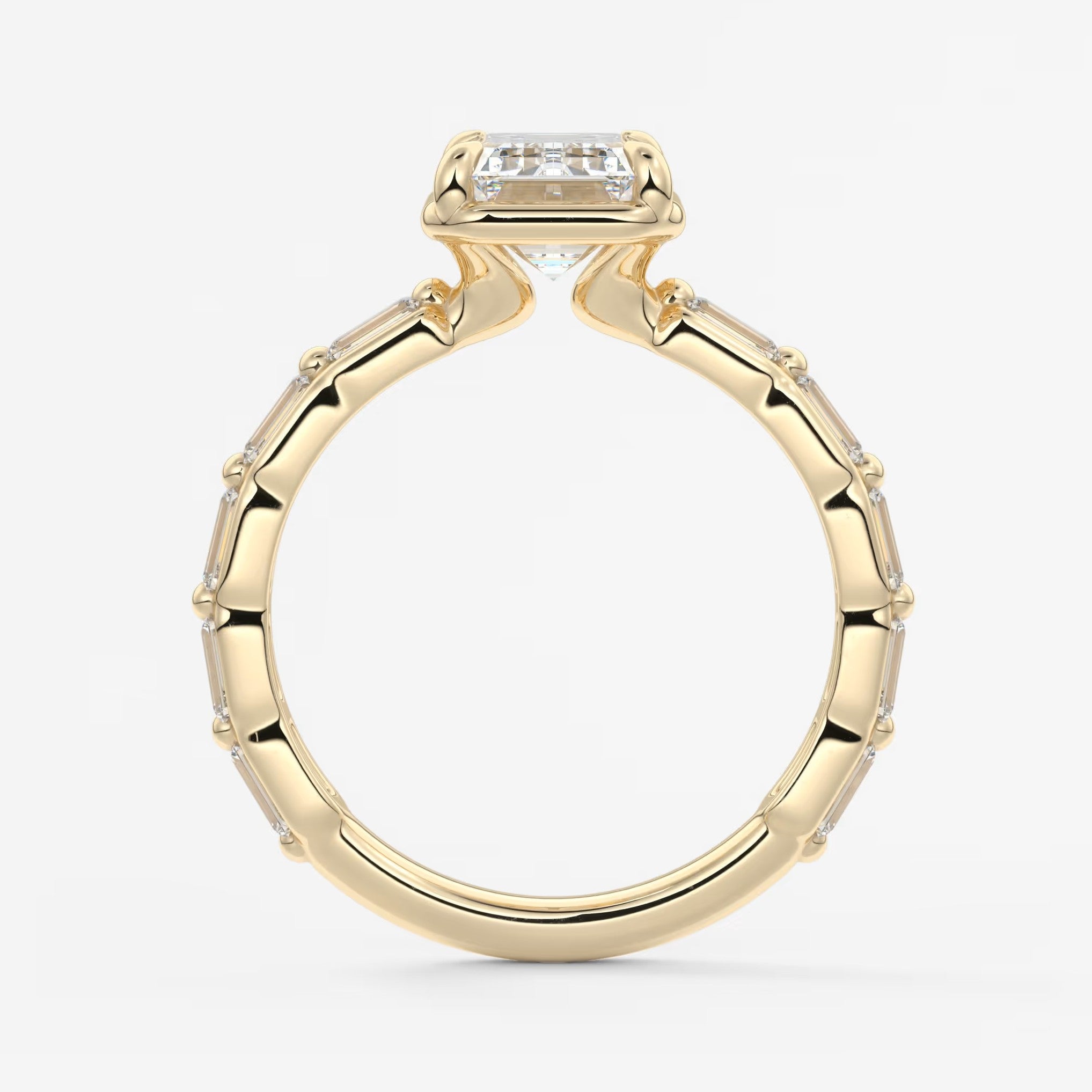 Isadora emerald bezel baguette engagement ring