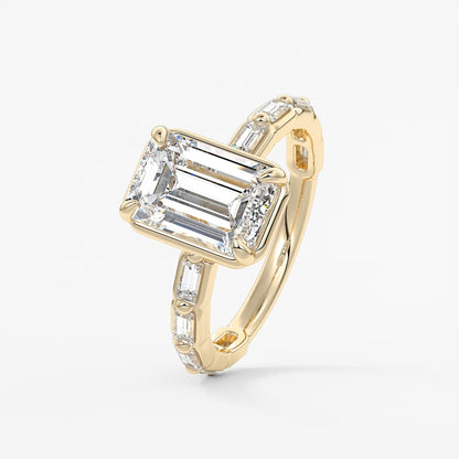 Isadora emerald bezel baguette engagement ring