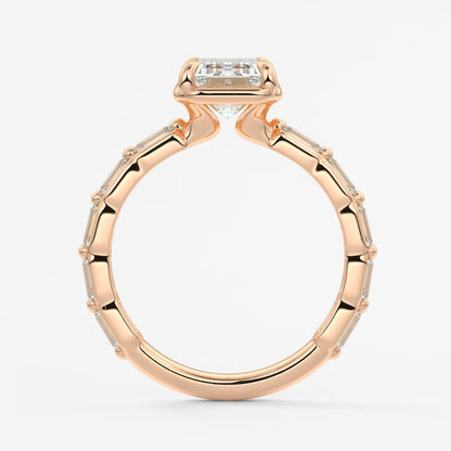 Isadora emerald bezel baguette engagement ring