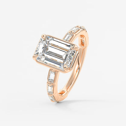 Isadora emerald bezel baguette engagement ring