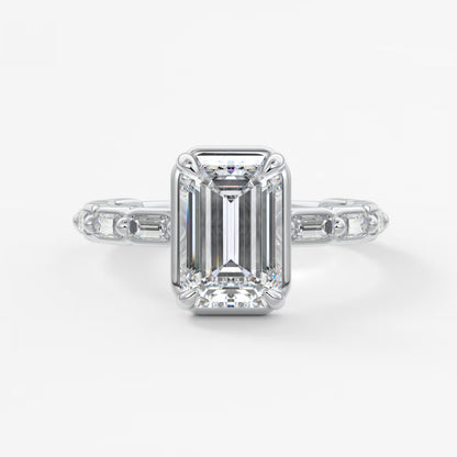 Isadora emerald bezel baguette engagement ring