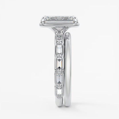 Isadora emerald bezel baguette engagement ring
