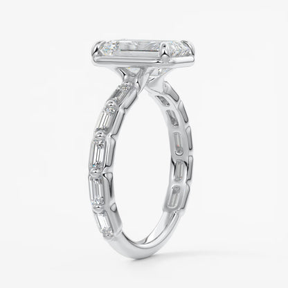 Isadora emerald bezel baguette engagement ring